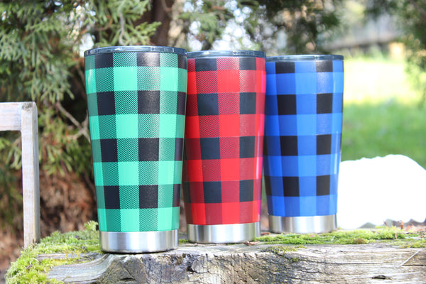 DOUBLE WALL CUP 30 OZ TUMBLER, BUFFALO CHECK