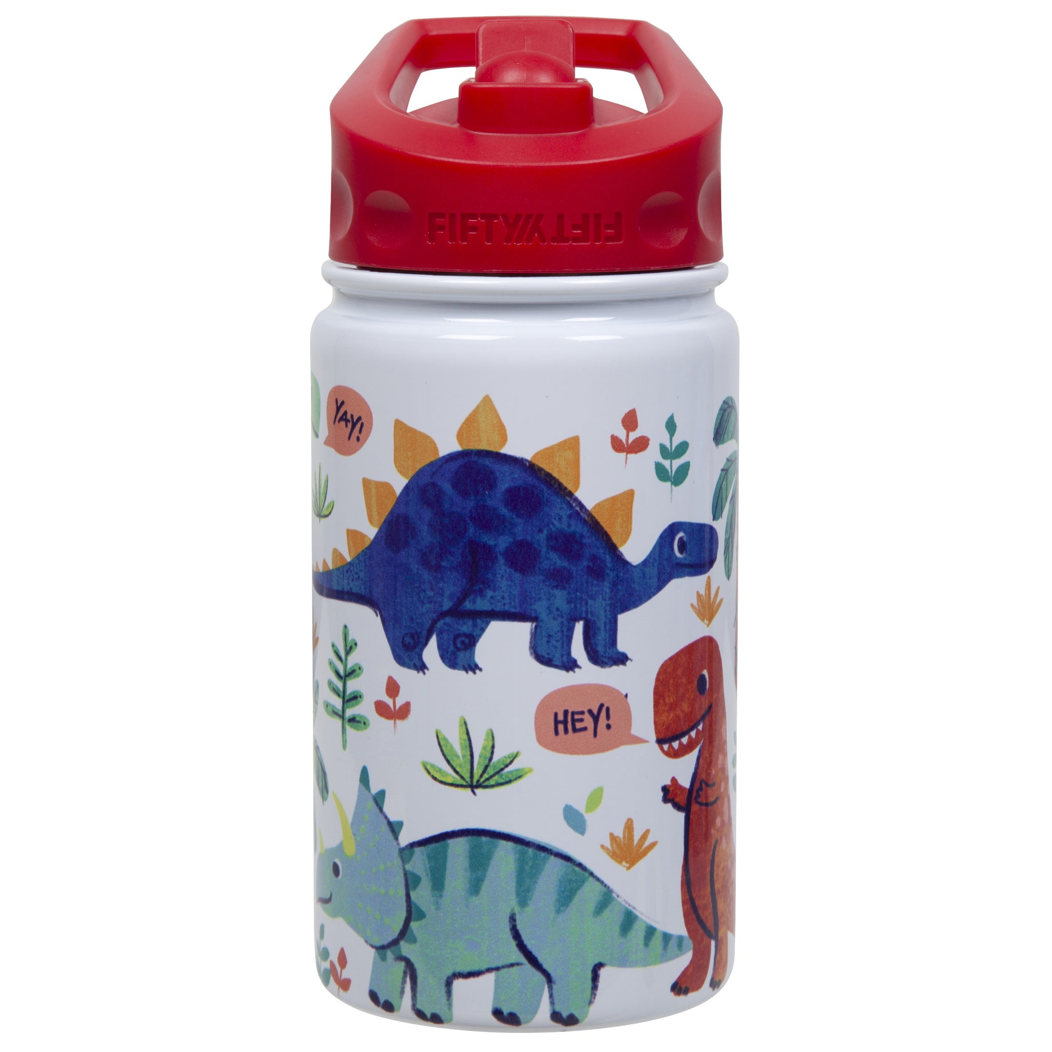 Contig Kids Plastic Water Bottle with Straw Lid Red Little Dino Heard, 14  fl oz. 